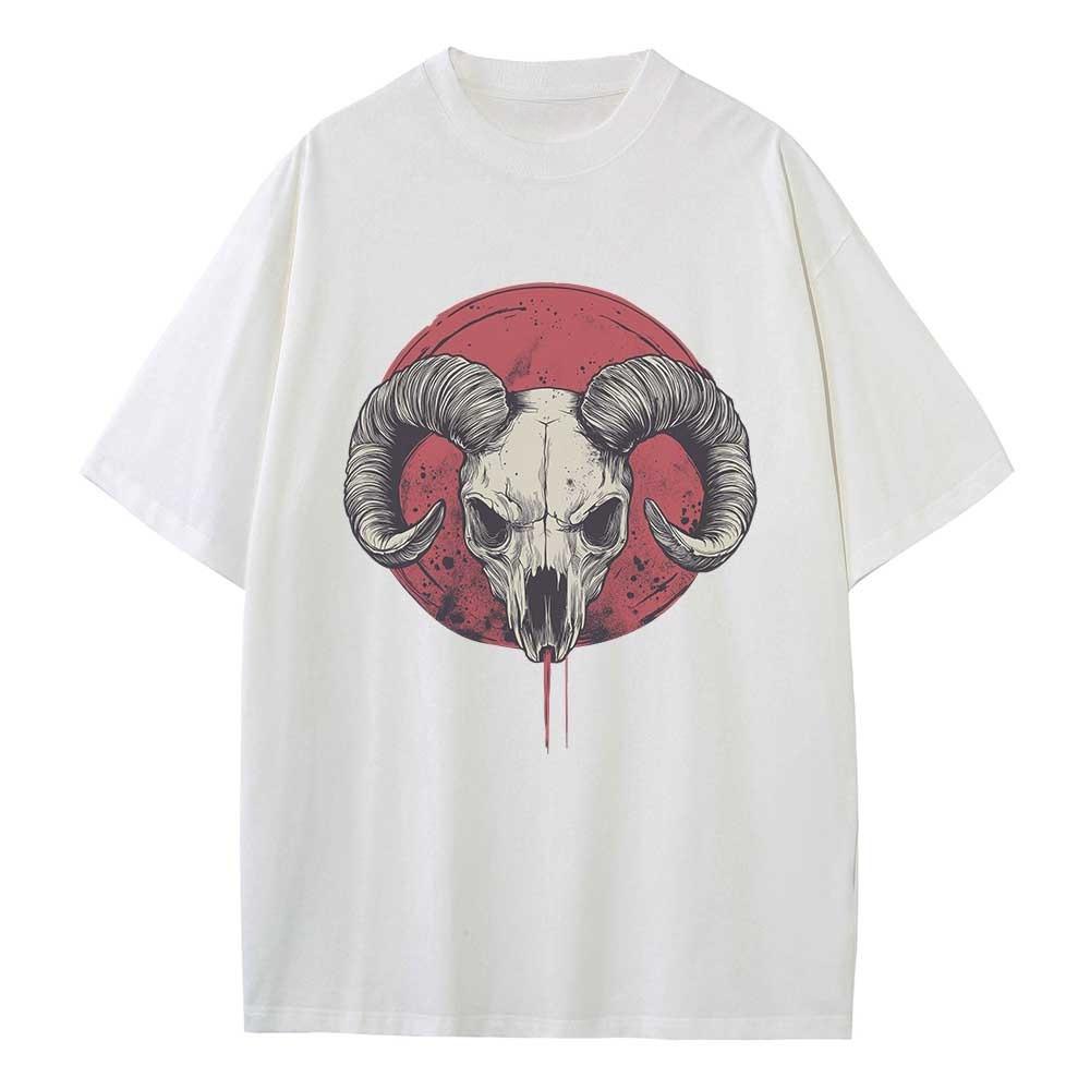 Cotton T Shirt Graphic Tees Baggy Dropped Shoulders Oversized Short Sleeve Design Clothes Ram Skull Graphic Unisex Tops