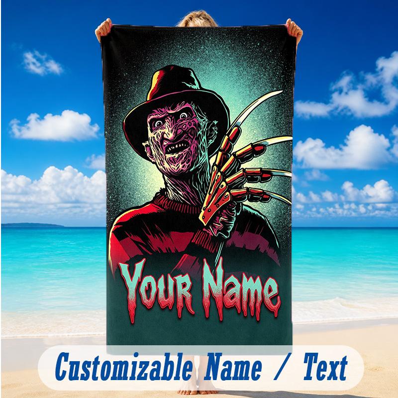 Beach Towel Custom Name Text, Quick Dry Large Towel For Beach HomeA Nightmare On Elm Street Freddy Krueger