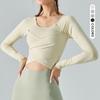 Export Yoga Clothes with Chest Pad Long Sleeves Fall and Winter Cross Ruched Workout Clothes for Women Silm Slim Looking Running Top