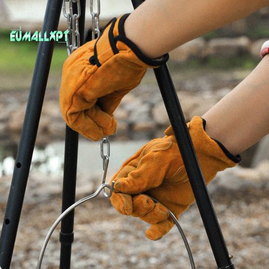 

1 пара противоожоговых перчаток, огнестойкие термоизоляционные перчатки из искусственной воловьей кожи для барбекю, жаропрочные перчатки, товары для кемпинга