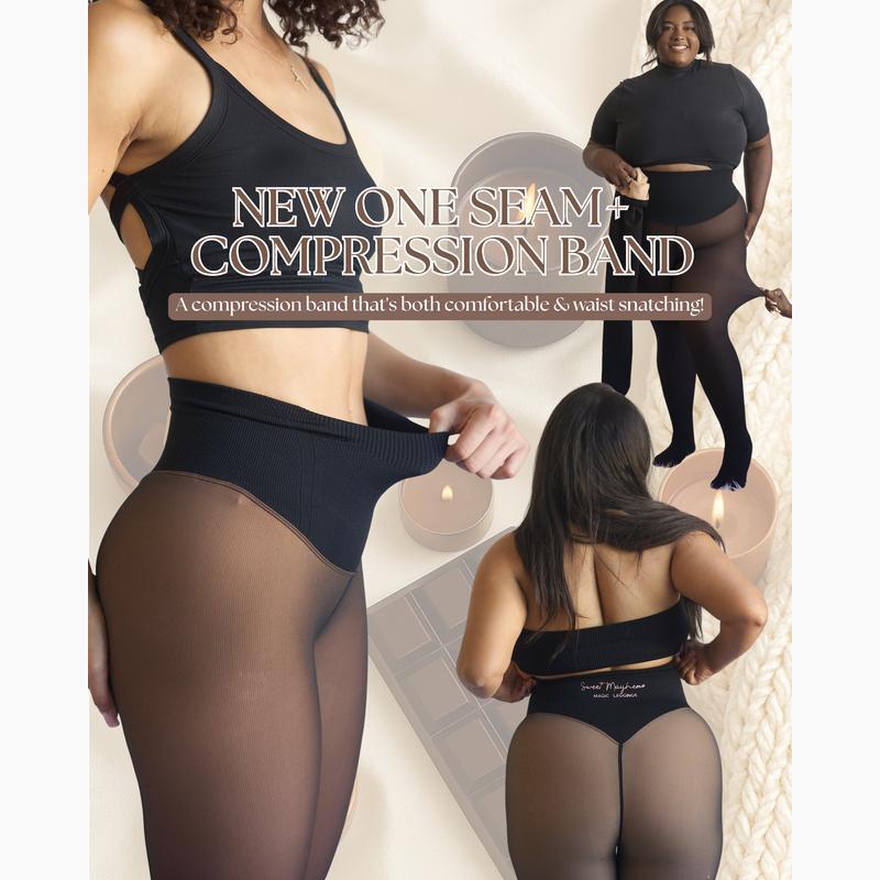 TK Fleece-Lined Sheer Tights with Front and Back Seam - Winter Warm, Sexy Base Layer