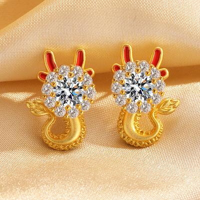 Rotating Dragon Rotating Earrings Women's Creative Zircon Design Zodiac Dragon Earrings Fashion Versatile Jewelry
