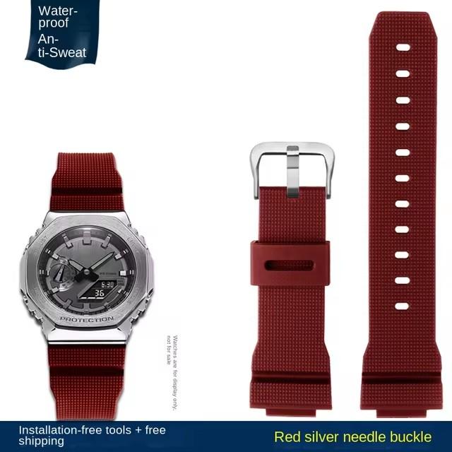For Casio G-Shock GM-2100 GM-S2100 GA-2100 men Sports waterproofing watch strap Red Gray Rubber resin watchband 16mm