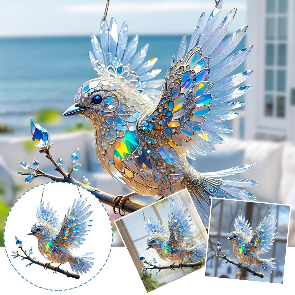 2D Acrylic Hummingbird Hangings Pendant Ornaments Sun Catcher Window Stained Birds Hummingbird Window Garden Decor