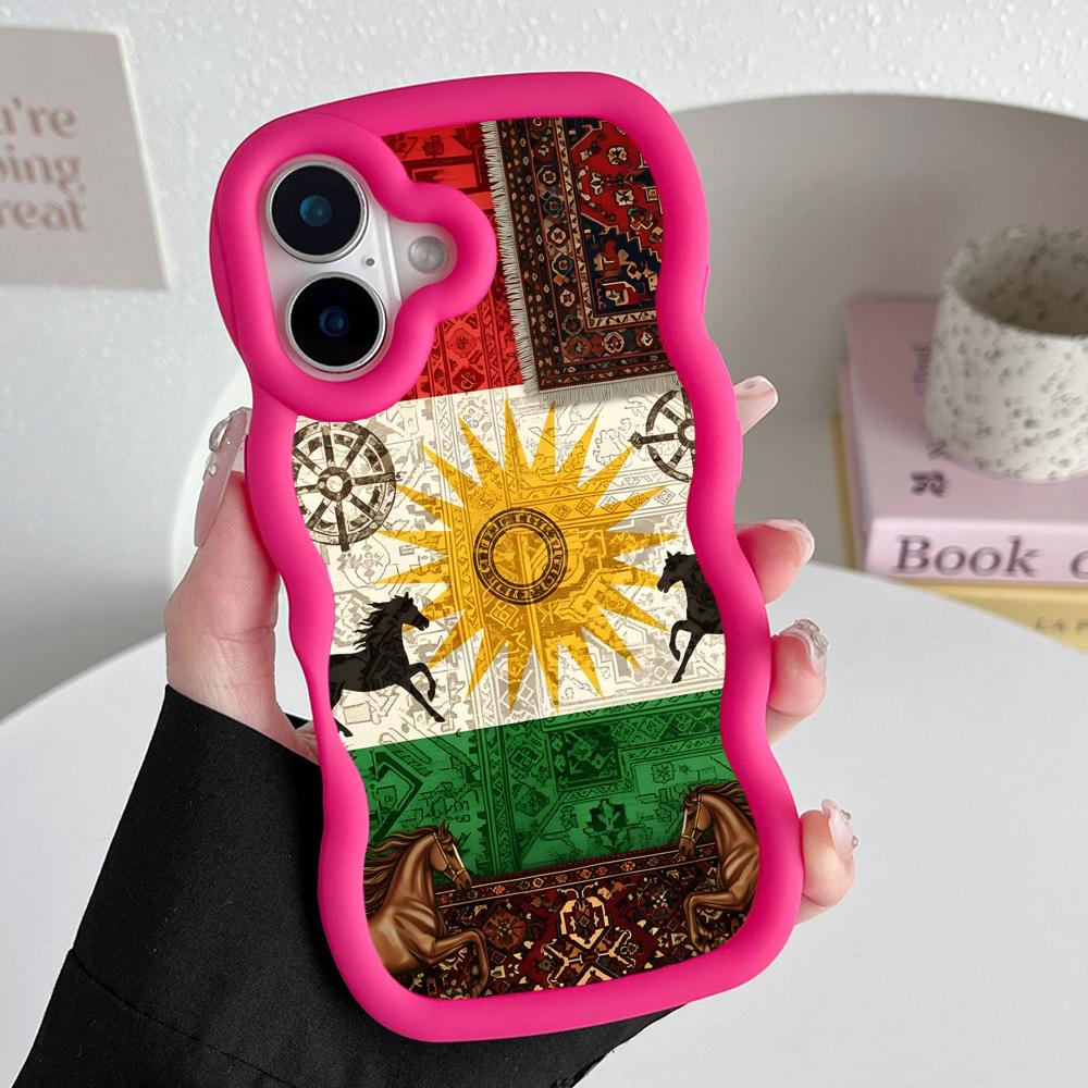 Kurdistan Flag Wavy Edge TPU Mobile Phone Case for iPhone 17 16 15 14 13 12 11 Air Pro Max Plus Colorful Cover