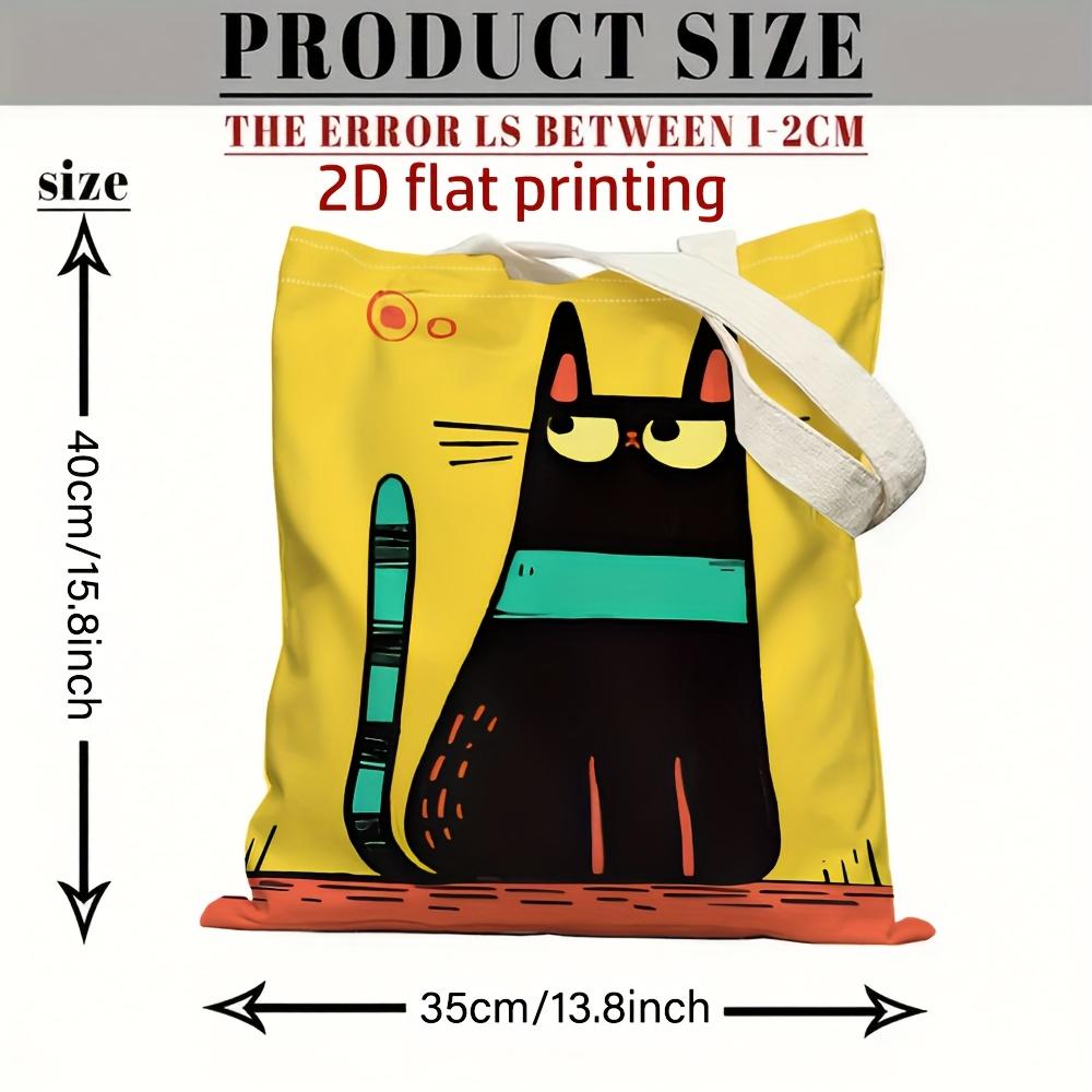 

1 Piece of Cool and Stylish Black Cat Cartoon-Style Canvas Shoulder Bag, Lightweight Foldable Storage Tote Bag, Reusable Shopping Bag 35X40Cm