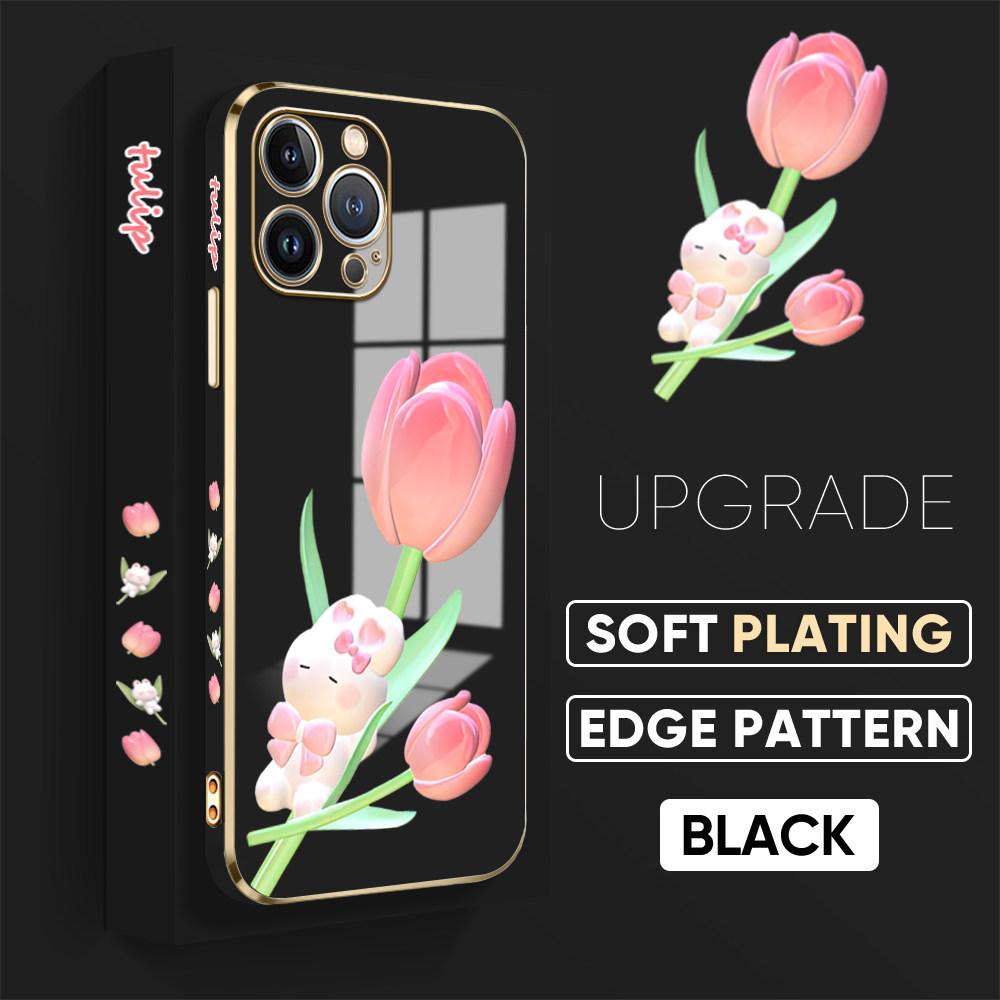 For iPhone 16 15 Max Samsung S24 S23 Plus A15 A35 A53 A73 Xiaomi 11T 12T 13T Redmi 13C Cute Rabbit Flower Design Soft TPU Phone Case