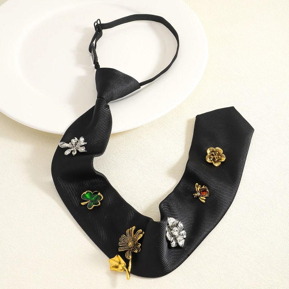 Black Rhinestone Necktie Korean Decoration Shirt Tie Elegant Flower Tie Performance