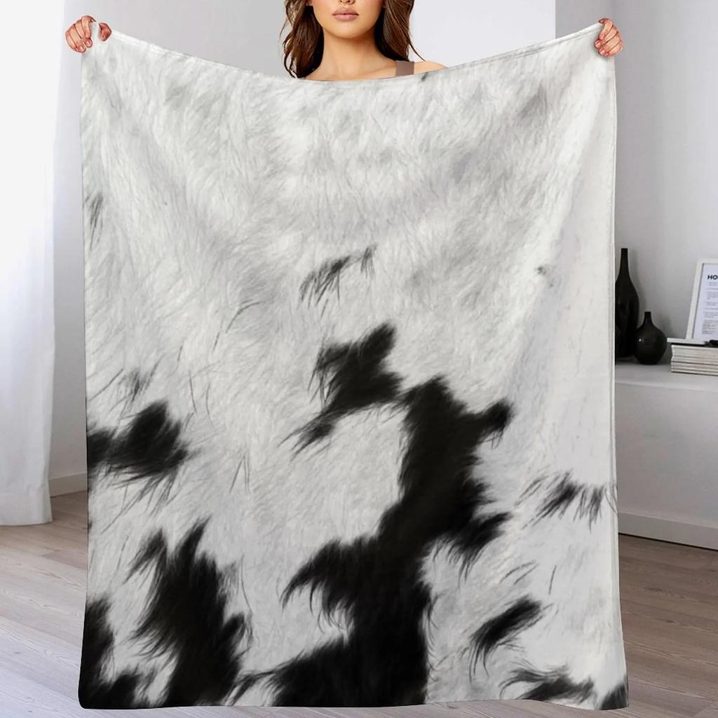 Cowhide Photograph Throw Blanket Warm Flannel Blanket for Couch Chair Bedroom