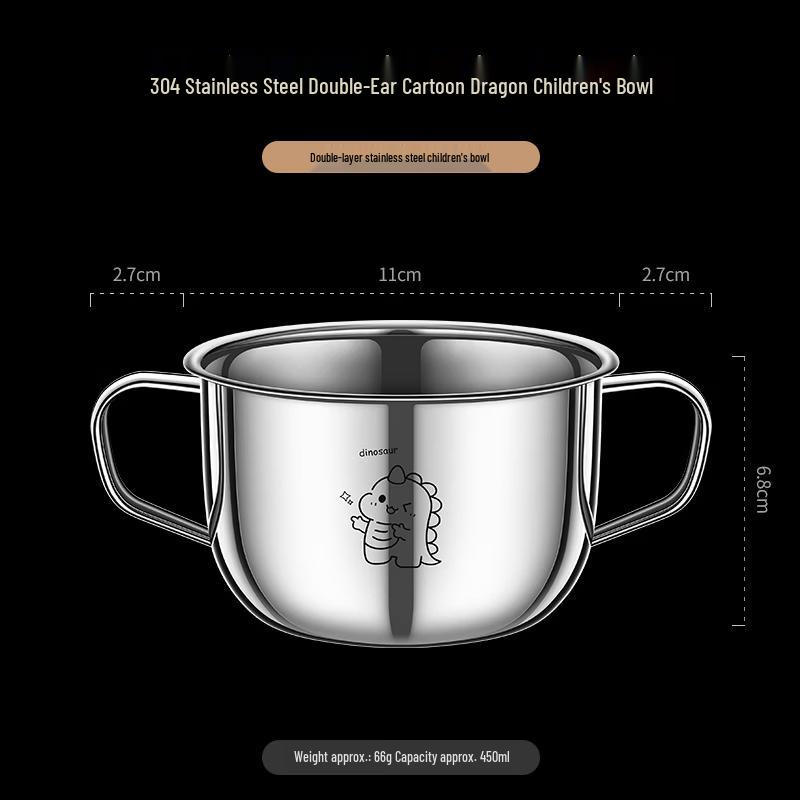 ZISIZ 304 Stainless Steel Double-Handle Kids  Cartoon Bowl
