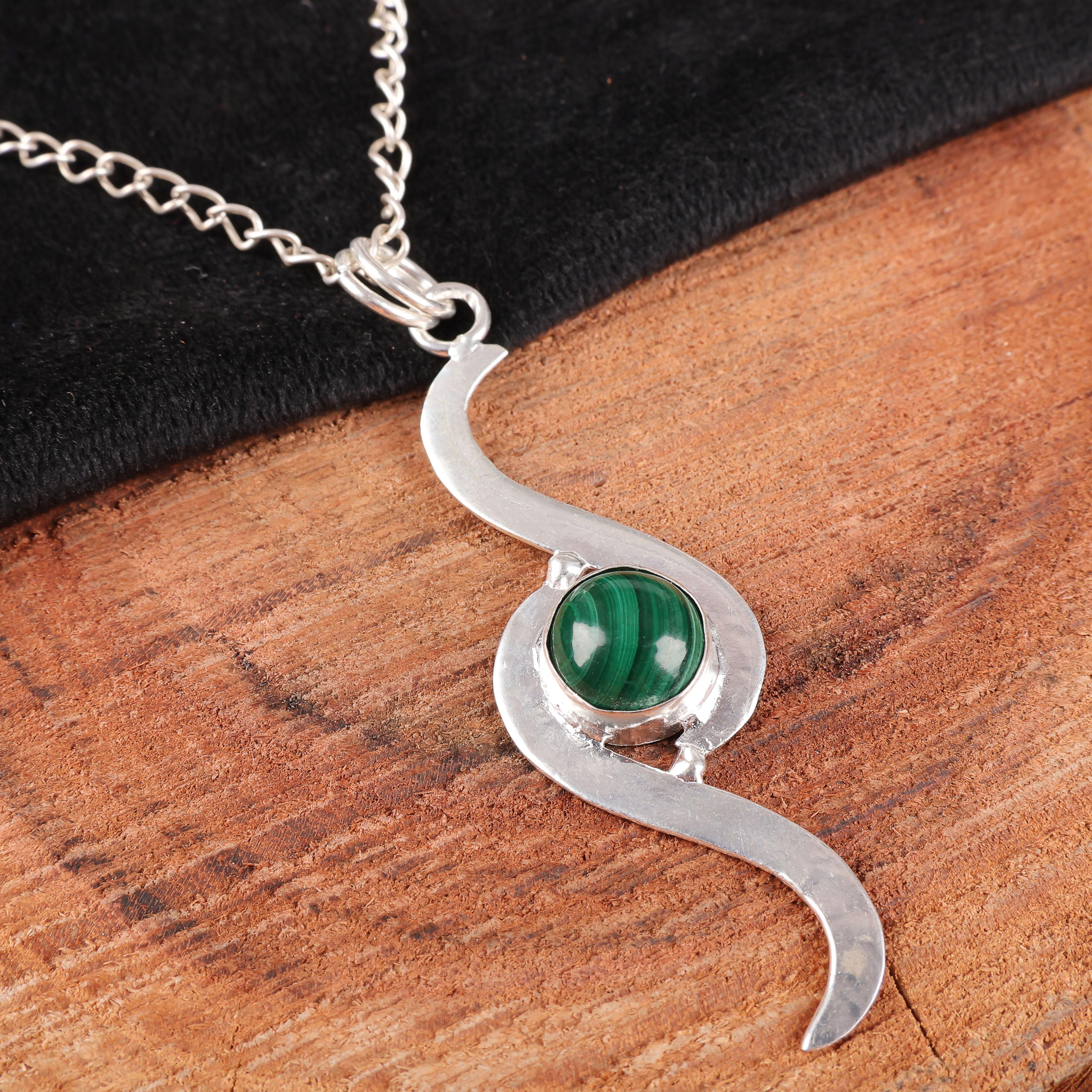 

Подвеска с малахитом, ювелирное изделие, подвеска из стерлингового серебра 925 пробы, ювелирное изделие ручной работы для свадебного подарка 2.59 Inches зелёный