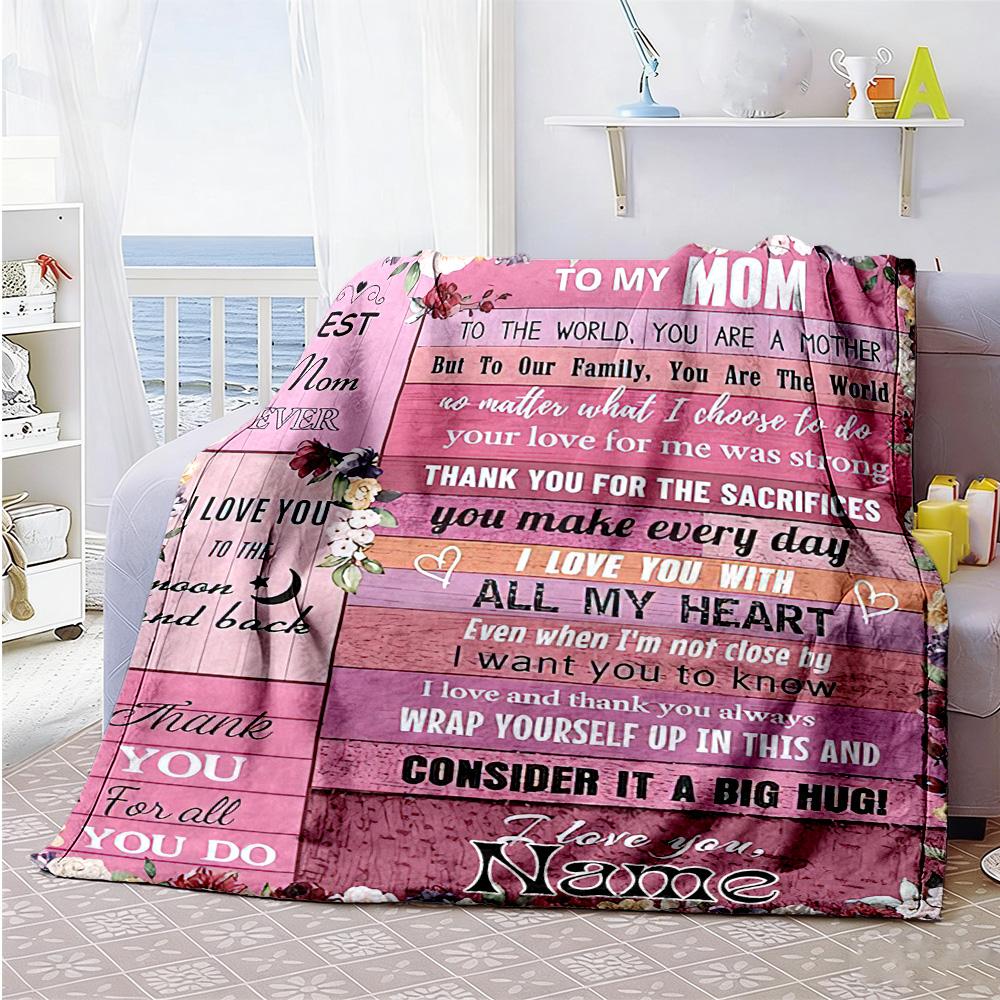 Mom Personalized Text Blanket Throw Personalized Blanket Ultra-Soft Versatile for Nap Home Decor Seaside Sofa All-Season Use