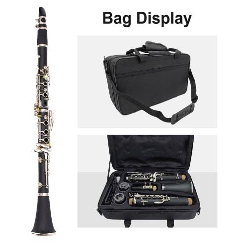 Yinfente Professional Ebonite Clarinet, B Flat, for Beginners, with Two Barrels, Hard Case, Cleaning Kit, Mouthpiece, Cork Grease, and Gloves