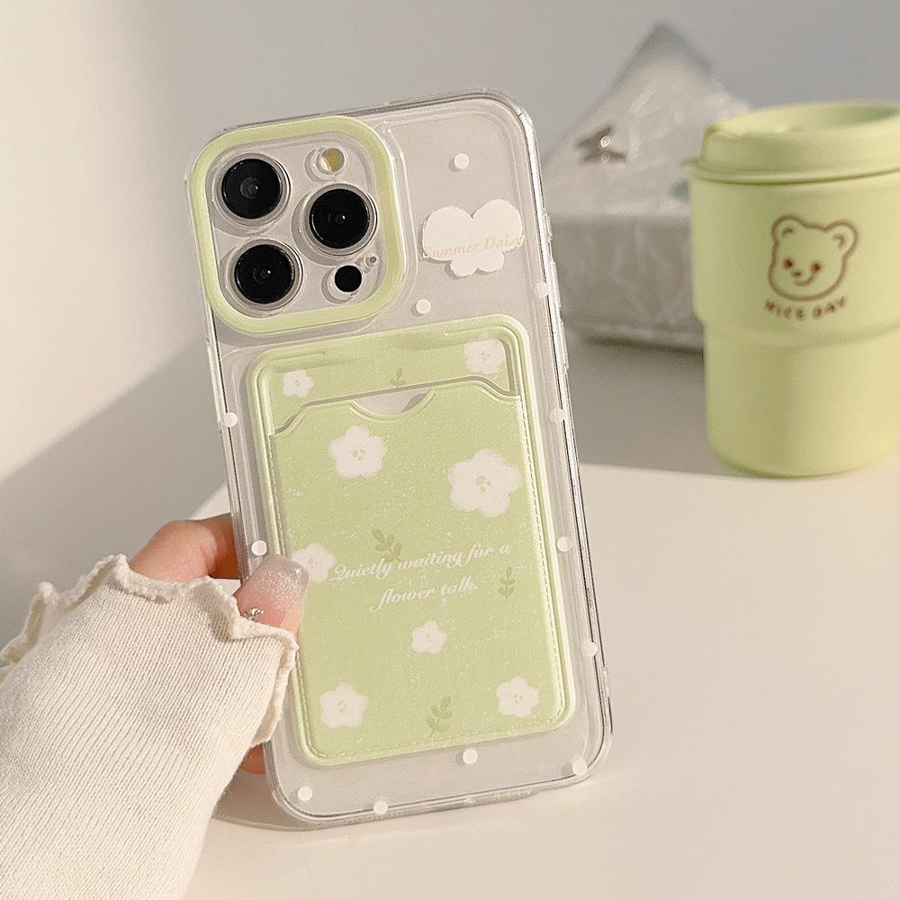 Korean Cute Flower Wallet Card Bag Phone Case For iPhone 17 16 15 14 13 12 11 Pro X XR XS Max 8 7Plus Lens Protection Soft Cover