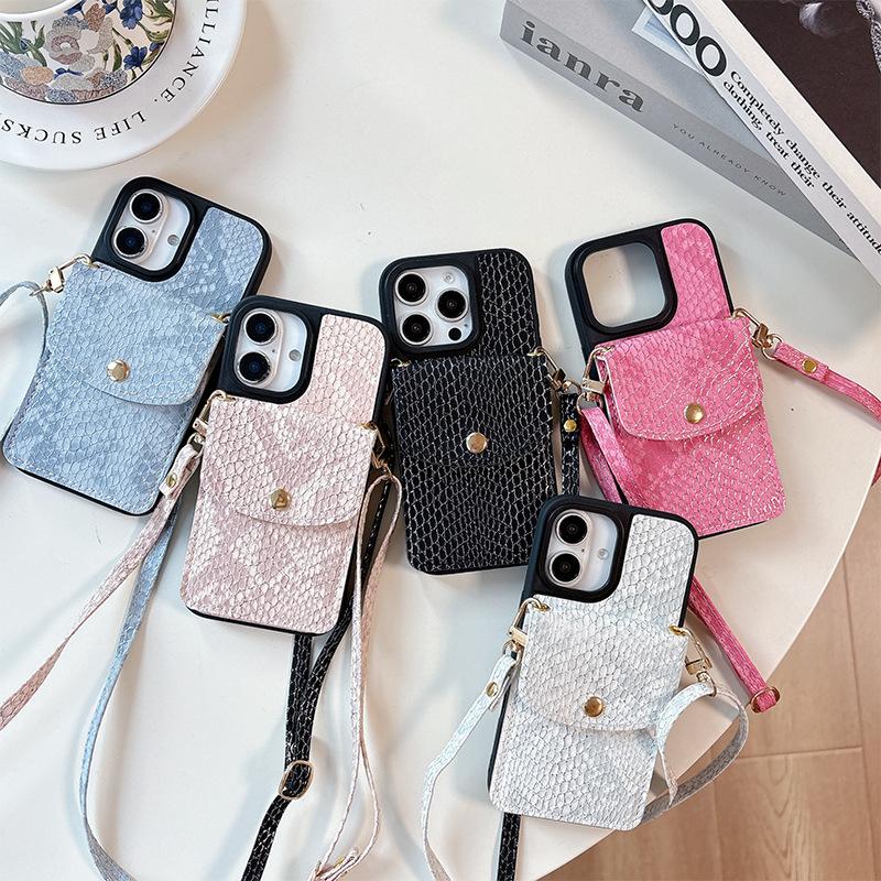 Button Snakeskin Wallet Crossbody Cord Phone Case for IPhone17promax Strap for Apple 16 Card Holder 15