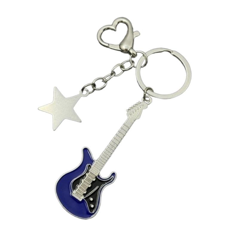 Fashion Star Guitar Keychain Pendant Simple Hanging Decorations Keyring Charm for Purse Bag Backpack Handbag