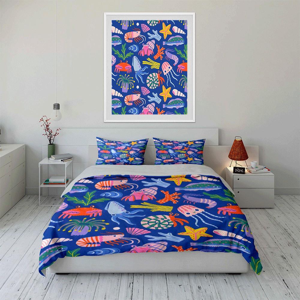 Marine Life-Themed Decorative Set Exquisite three-piece bedding set gift for kids and adults