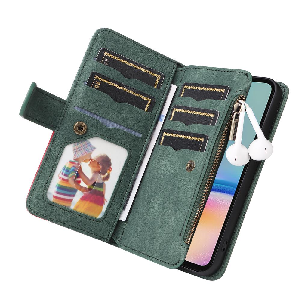 For Samsung Galaxy A05s 4G Leather Case with Strap Zipper 9 Card Slot Phone Cover Stand