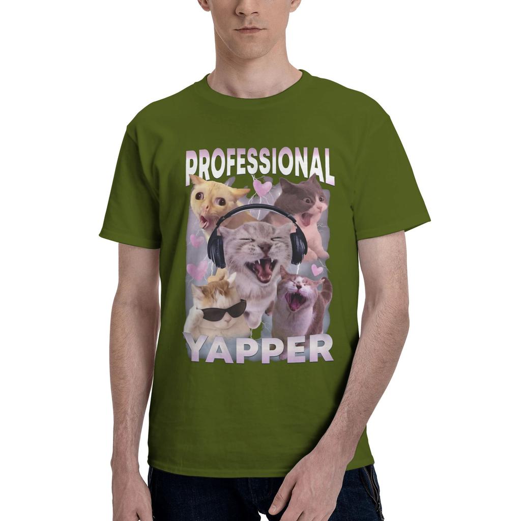 Cat Professional Yapper Funny Meme T Shirt Men 100% Cotton Fashion for Male T-Shirt O Neck  Tees Short Sleeve Clothing Birthday