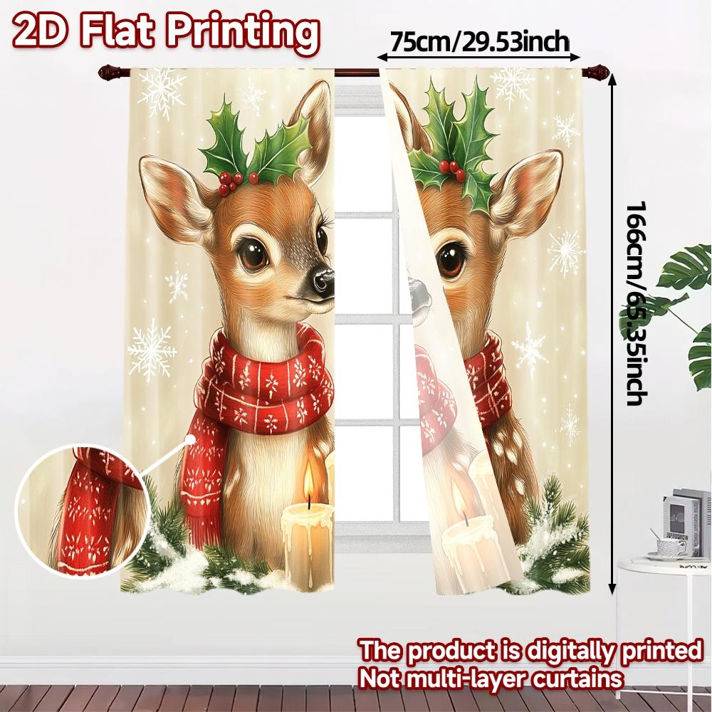 2pcs,Curtains Cute Deer Christmas Snowflakes Holiday Popular Curtains Polyester Easy Install Curtains Decorations Inside Perfect
