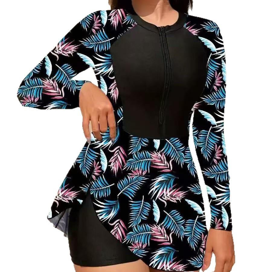 Zip Up Skirt Style Bikinis For Sports And Surfing Long Sleeve Sun Protective Swimwear With Waist Cinching Design