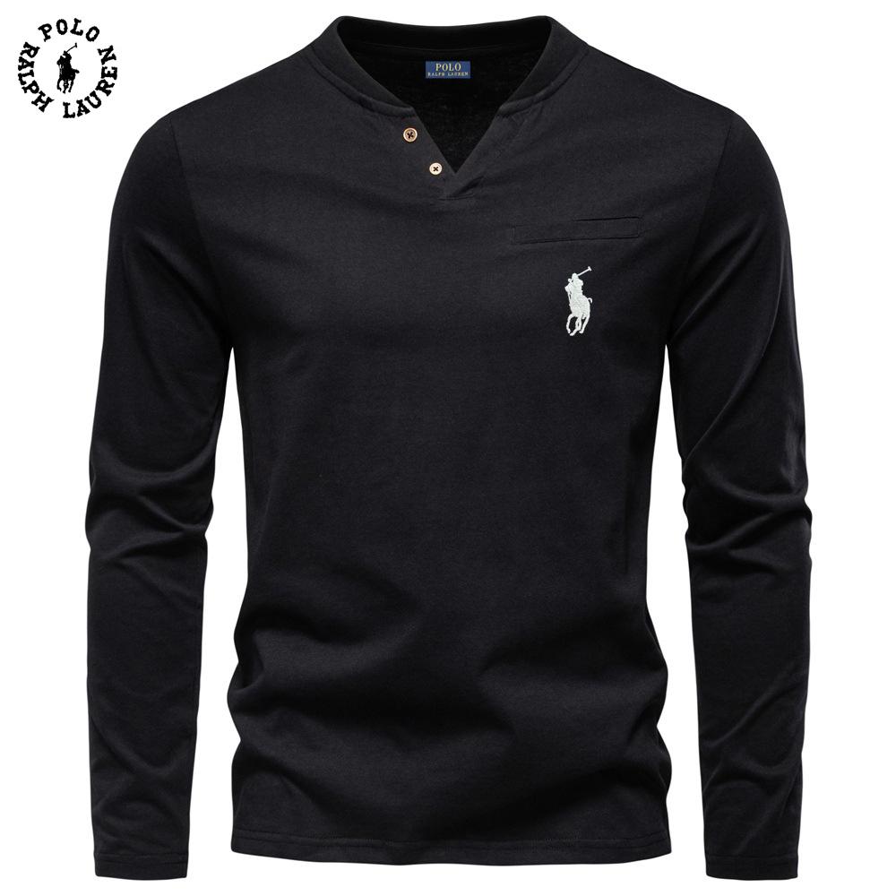 Polo Ralph Lauren 2025 Høst Ny Herre Broderi Casual V-hals Langermet T-skjorte Slim Fit Base Skjorte Ren Bomull T-skjorte Topp for Menn