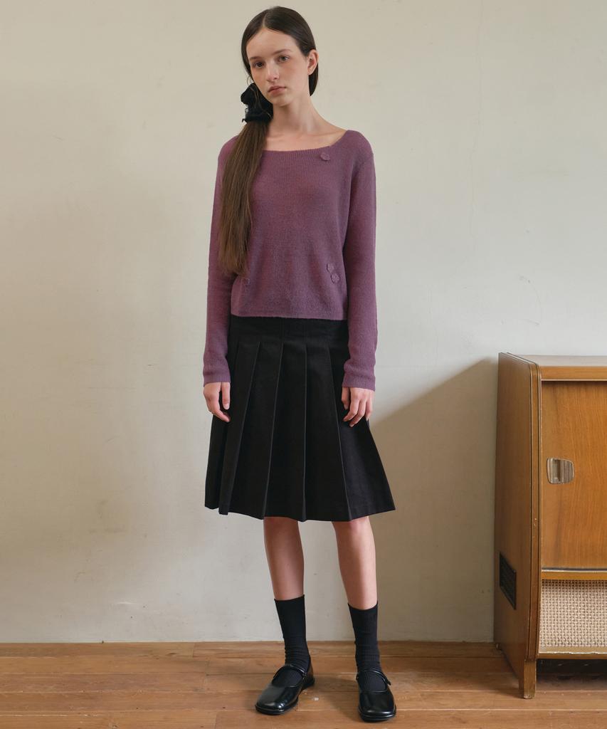 Aueonoseuteljia Mila Cotton Pleats Midi Skirt_Black(O25-Sk14)