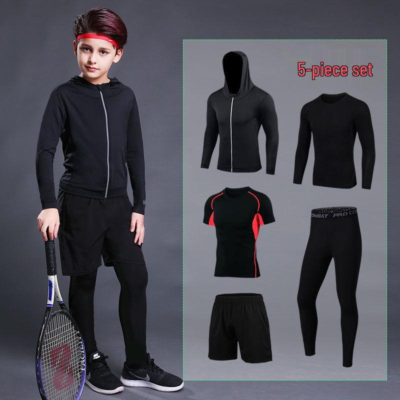 Kids' Summer Sports Compression Set: Quick-Dry Basketball & Football Training Suit, Breathable Fitness Wear for Morning Runs.