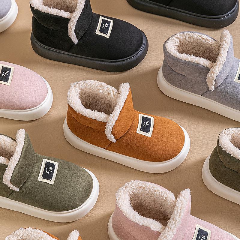Women's High-Top Cotton Slippers, Winter Non-Slip Indoor/Outdoor, Thick Plush, Full-Wrap, Casual Warm Shoes