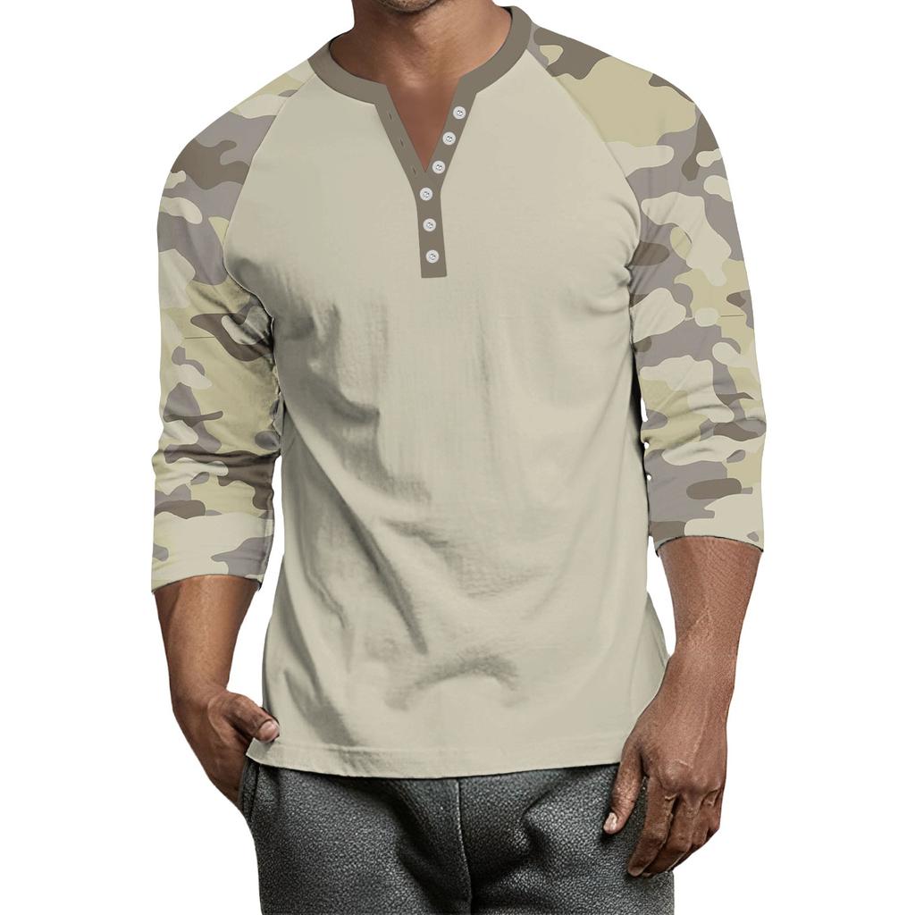 Herren Button-Down Kontrast Raglan 3/4 Ärmel Oberteil