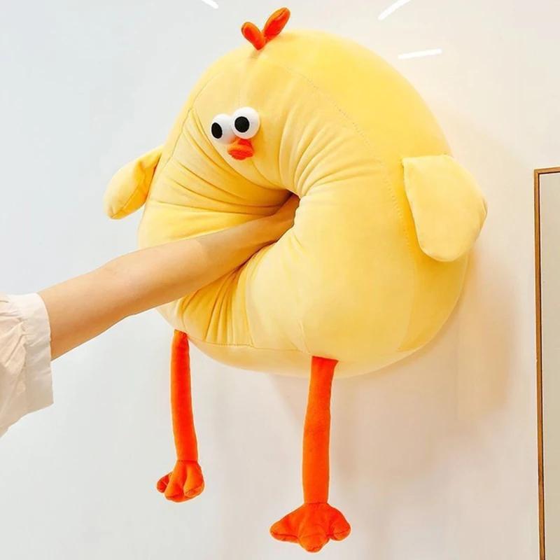 Kawaii Long-Necked Chicken Stuffed Plush Toy Soft Yellow Round Funny Doll Children's Gift Baby Kids Hobby Toy