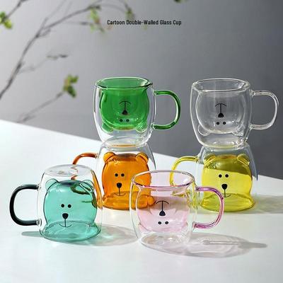 Adorable Double-Layer Bear-Shaped Insulated Coffee Cup – Colored Borosilicate Glass for Home Use