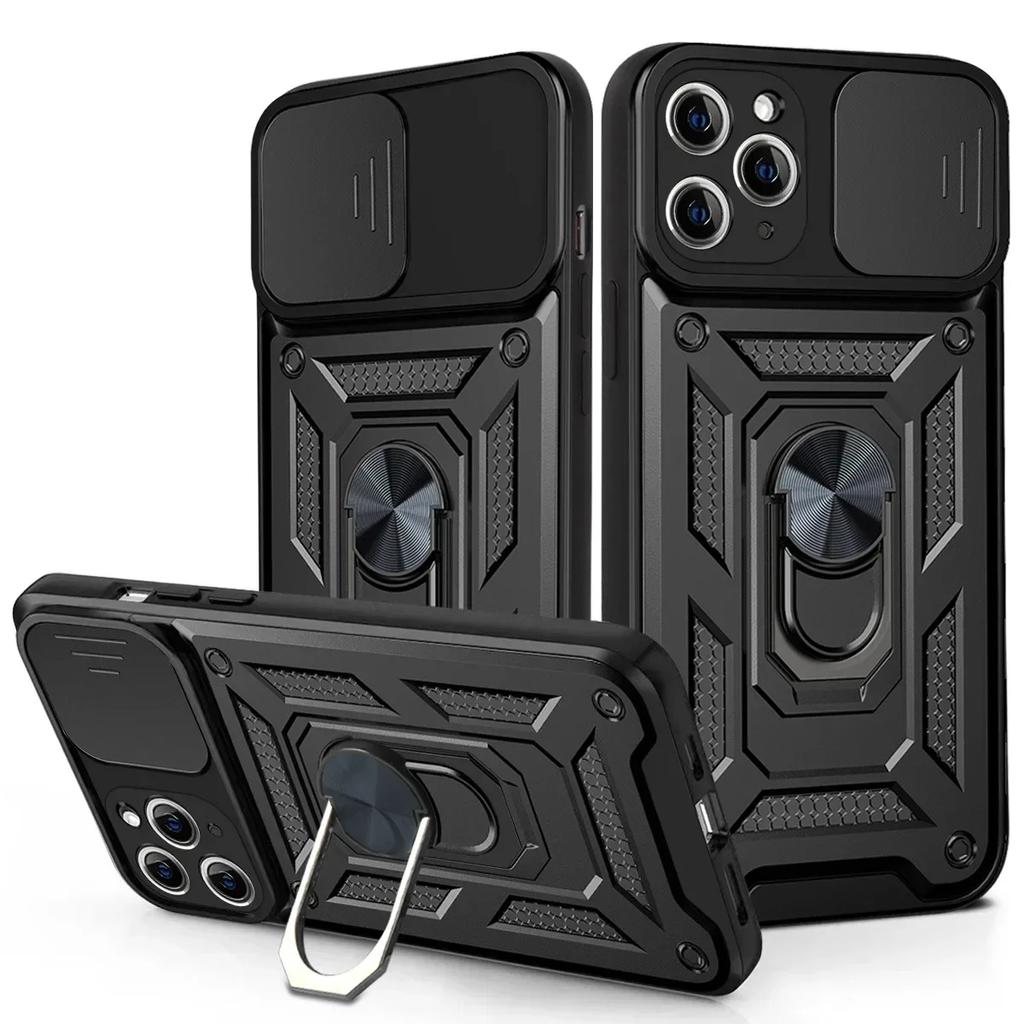 Cases For iPhone 16 15 14 13 12 11 Pro Max Plus Mini XR 8 7 Plus SE Shockproof Armor Slide Camera Lens Protection Cover