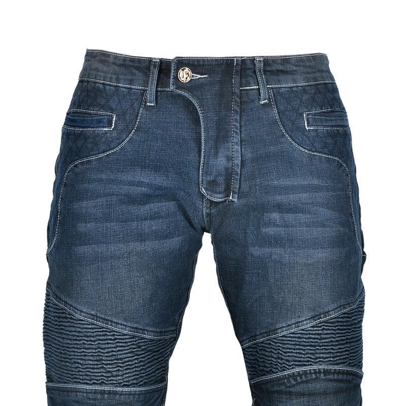 Mens Motorcycle Riding Pants With Built-in Protective Padding Elastic Stretch Denim Style Biker Trousers Use