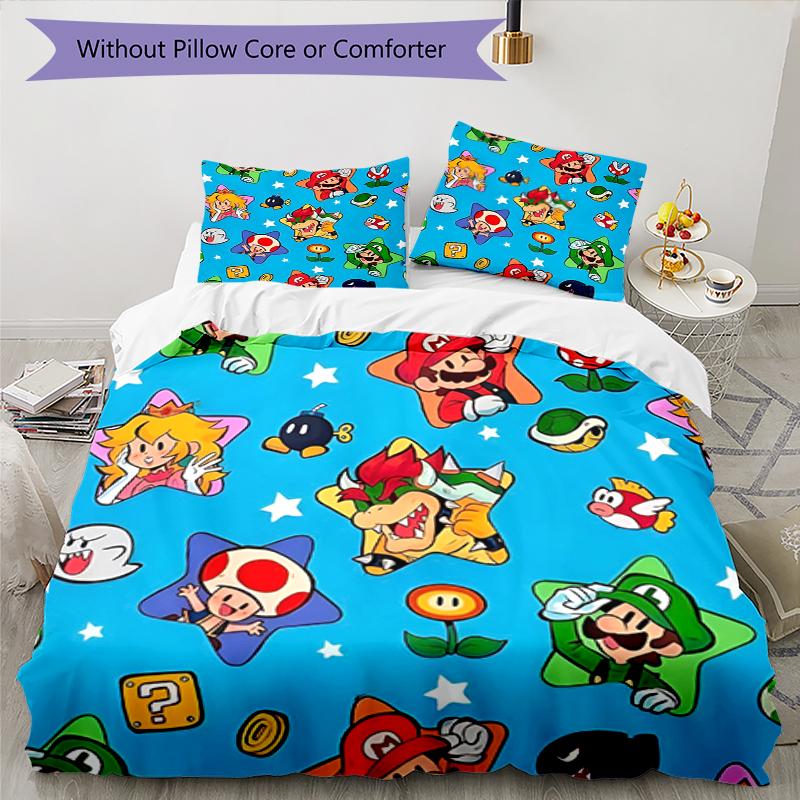 3pcs Mario Bedding Set Duvet Cover Closure Includes 1 Duvet Cover & 2 Pillowcases, Soft and Comfortable for All Seasons.