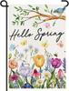 Hello Spring Garden Ag 12x18, Bird and Wildower Yard Ag, Double Sided Burlap Spring Outdoor Decor for Porch Lawn Patio AAS
