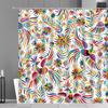 Mexican Floral Shower Curtain, Ethnic Art, Birds and Paisley, Flowers In White,Polyester, Waterproof, Bathroom Decor