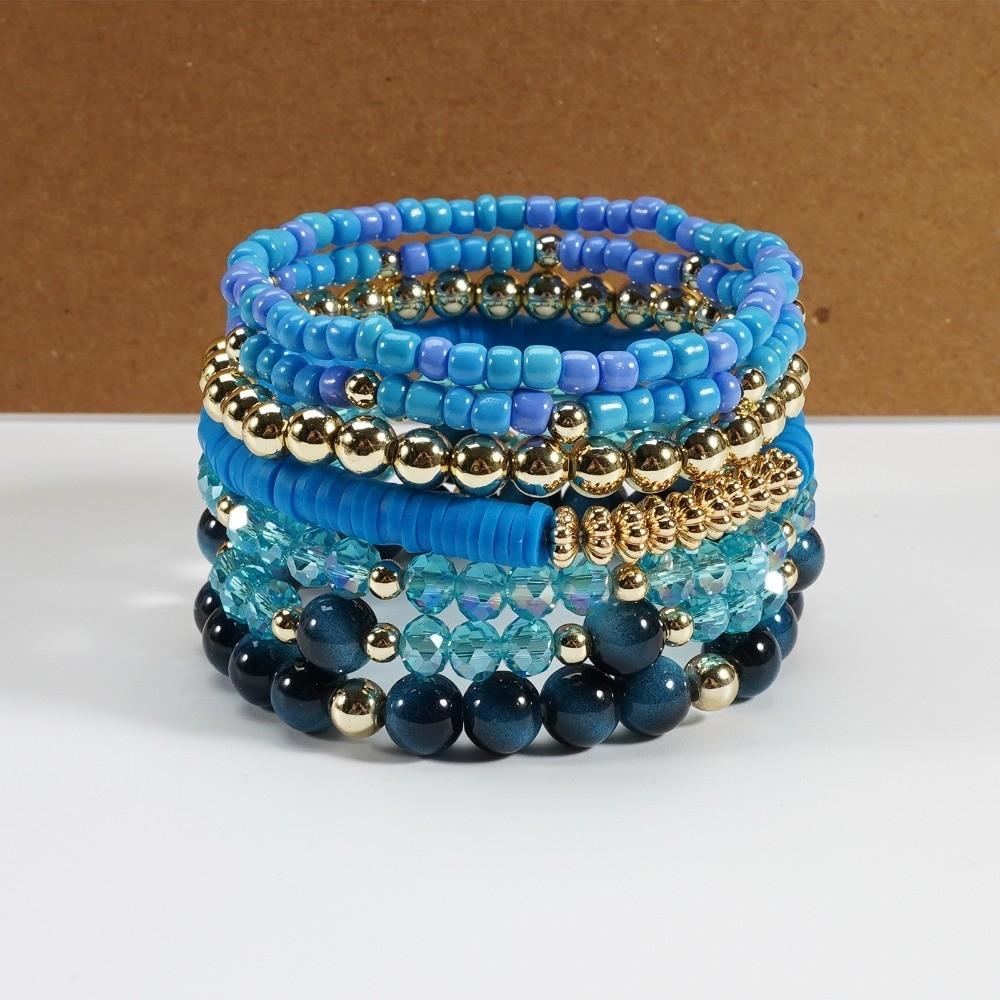 7 PC/Set Handmade Beads Bracelet Set Elastic Rope Hand Chain New Stackable Bangles Set Gifts
