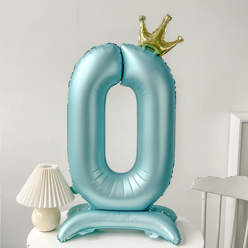 42" Aluminum Foil Number Balloon with Crown Stand for Kids' First Birthday Party Decorations