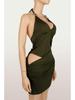 European & American Slim Sexy Low-cut Hollow Backless Halter Bodycon Short Dress