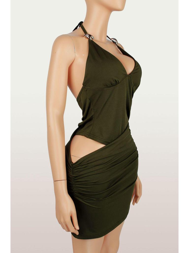 European & American Slim Sexy Low-cut Hollow Backless Halter Bodycon Short Dress