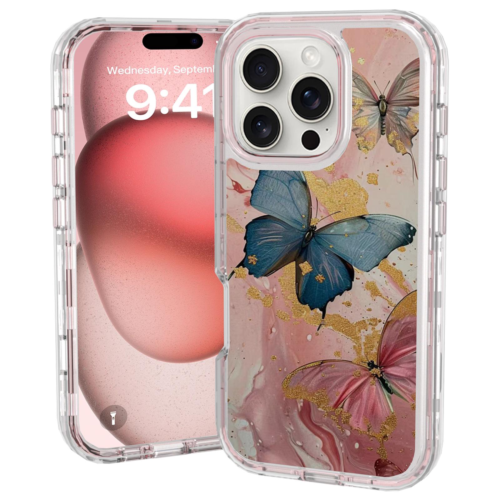 

GW02 For iPhone 16 Pro Case IMD Pattern TPU+PC Shockproof Phone Cover Butterfly Flower
