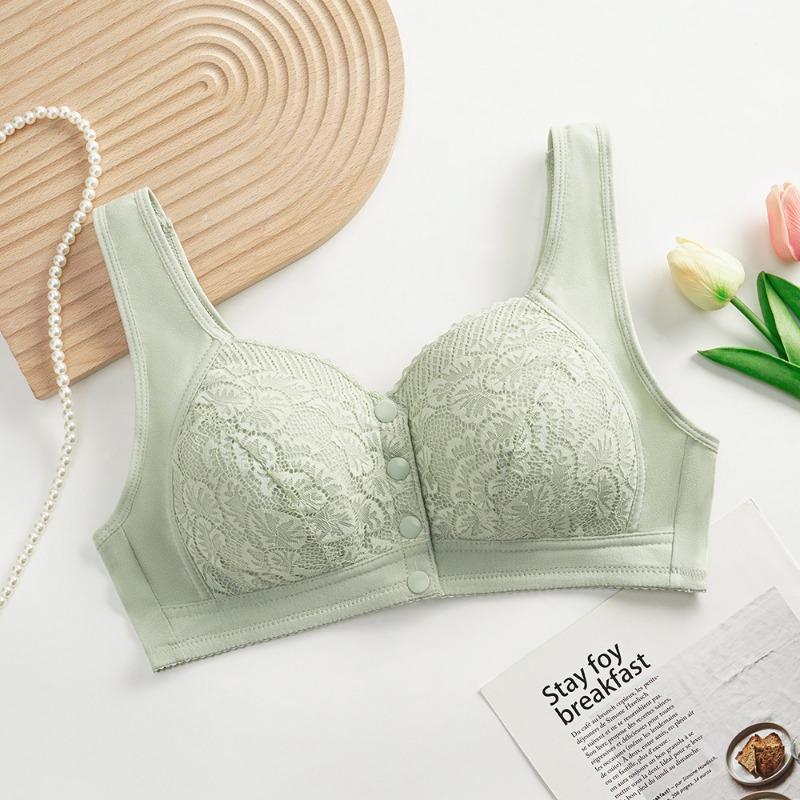 Light Green Lace Front Closure Bra with Wide Comfort Straps and Non Wired Support XL зелёный