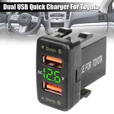 12-24V Voltmeter Schnellladung Für Mobiltelefon Dual USB USB3.0 QC Kfz-Steckdose Ladegerät LED Autozubehör Netzteil Für Toyota