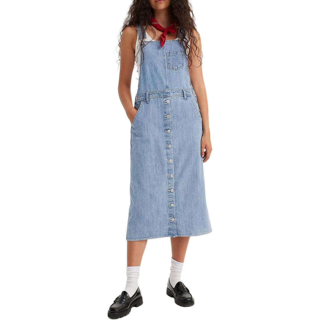 Levis Solid Color Square Neck Sleeveless Dress Women Dresses Blue A7575-0000