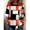 Women's Spring Summer 3D Printed Button Front Drawstring Minimal Commute Blouse, Wine Red Gray Speckle Square Print Top