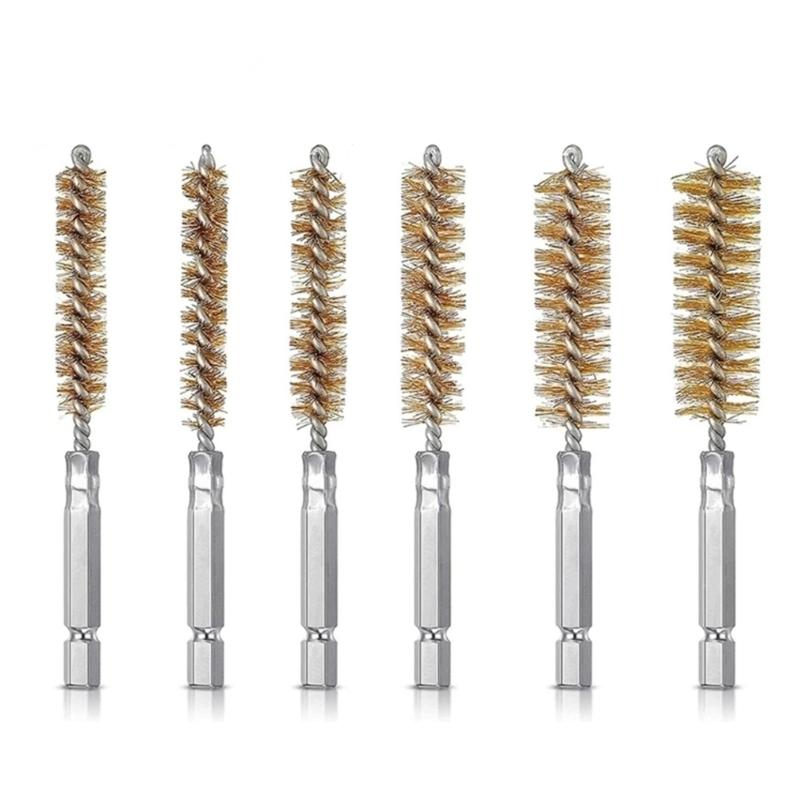 6Pcs Wire Brush 8/10/12/15/17/19mm Polishing Brush Set Tube Brush Set for Metal Part Steel Drill Cleaning Part
