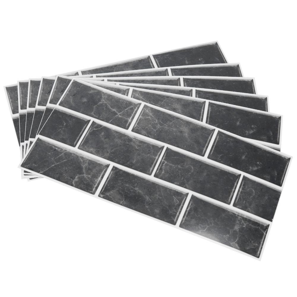 6pcs PVC Self Adhesive Wallpaper Black PVC Wall Stickers Waterproof Tile Stickers Wall Decoration
