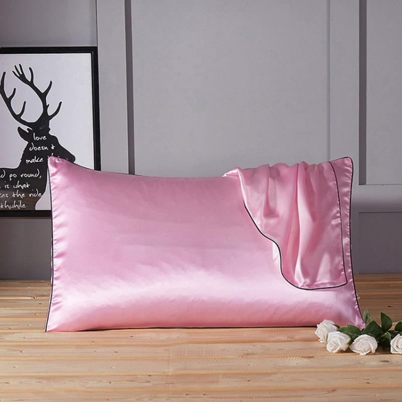 Silk Stain Pillowcase Natural Ice Silk Pillow Cover Solid Color Silky Pillow Case Soft Glossy Washable Cushion Cover Home Decor
