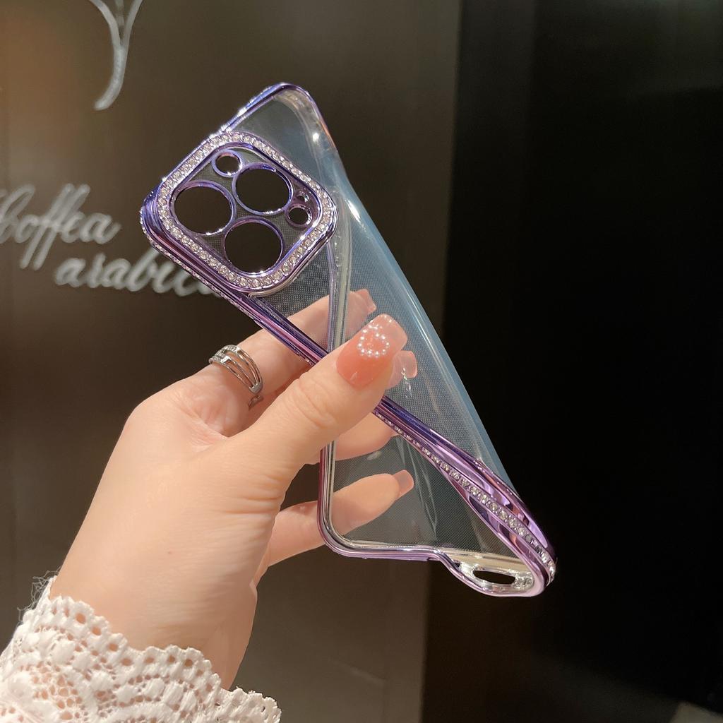Electroplated TPU single row drill, suitable for iPhone13ProMax mobile phone case, Apple 11/12 diamond lens transparent case